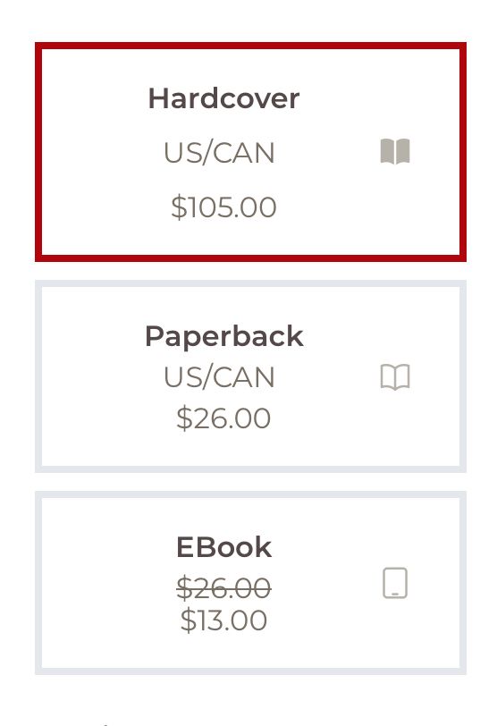 Screen shot of the purchase options for a book on the Stanford University Press website, www.sup.org, including hardcover, paperback, and ebook.
