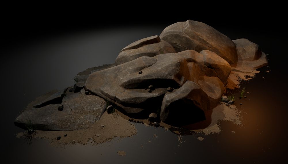 3D scene of multiple rocks inside unreal engine.