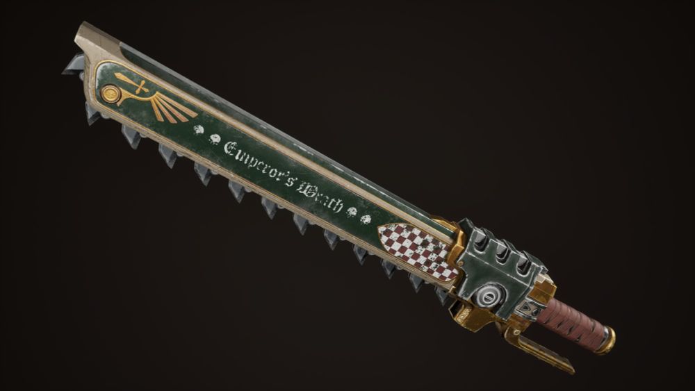 A render showing the other side of the sword. The words "Emperor's wrath" are written on the blade.