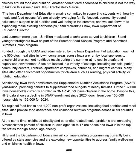 Second part of December 22, 2023 news release from iowa Department of Health and Human services