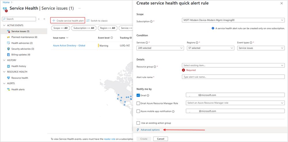 A screenshot of the Health alerts tab