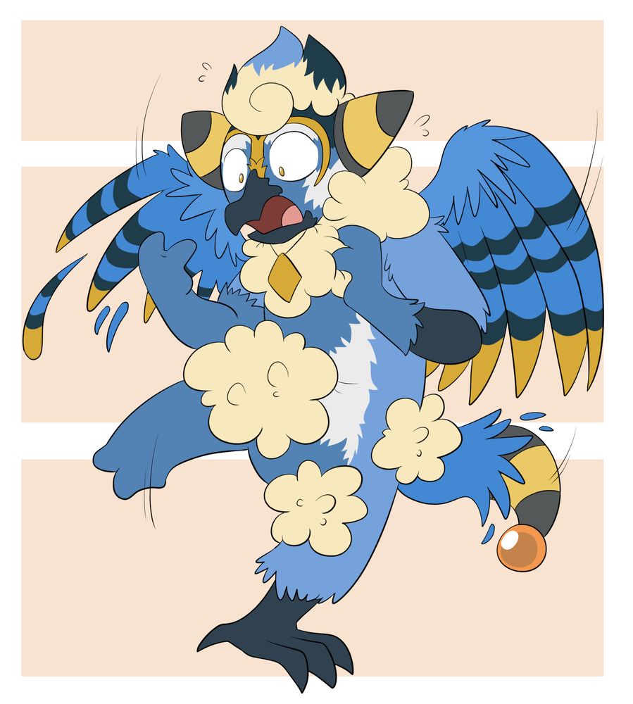 Skylar turning into a Mareep as his wings shrink away, white wool sprouts out, and black and yellow ears and tail sprout