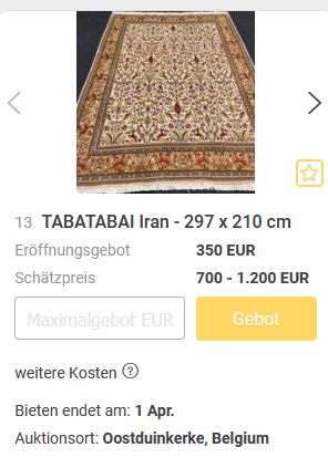 Auktionsangebot eines Tabatabai Persers
