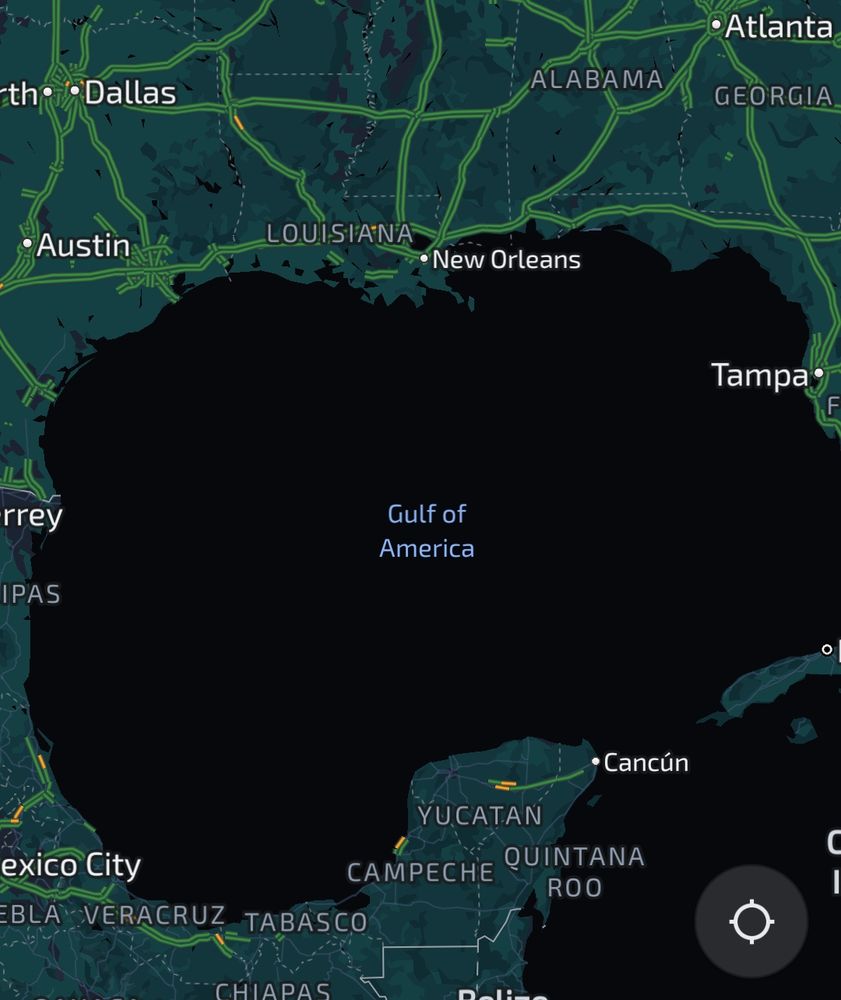 Screenshot of a part of google maps showing the Gulf of Mexico named Gulf of America.