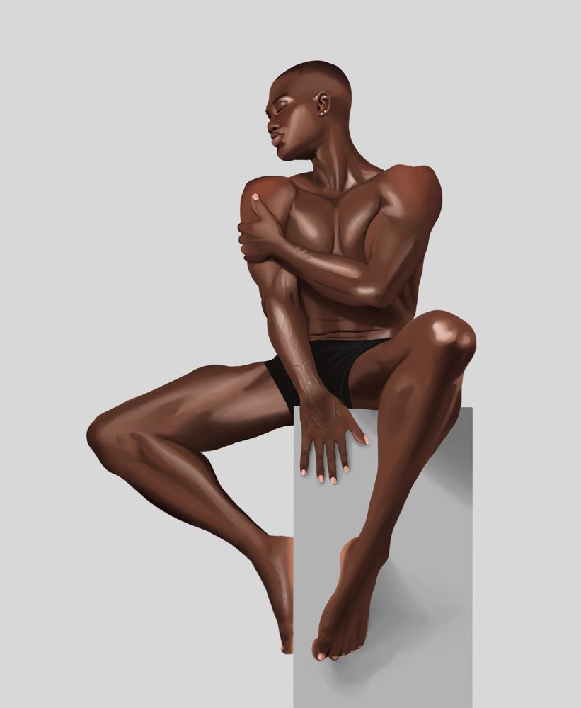 Digital painting of a man in front of a grey background