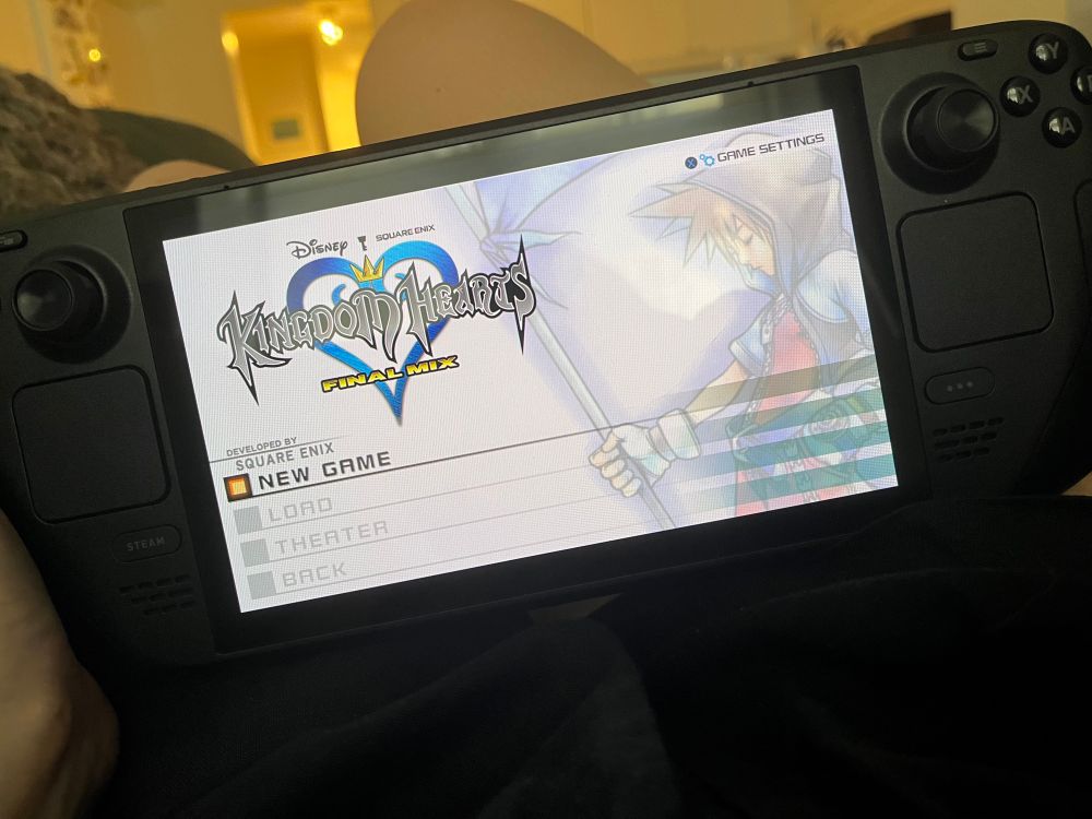The kingdom hearts game menu on a steamdeck
