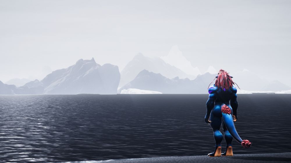 Dagda in a new form, staring off into the distance on a beach between Life and Death.