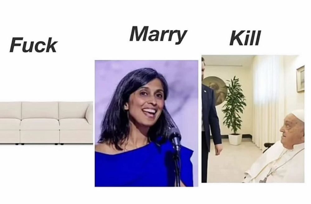 "Fuck Marry Kill" with a couch, JD Vance's Wife, and Pope Francis