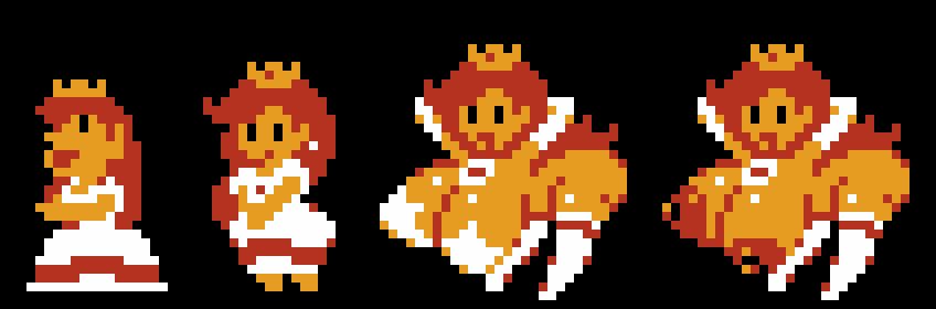 Peaches Peaches Peaches Peaches Peaches (A silly redraw of SMB1 Peach's sprite with two sillier alts)