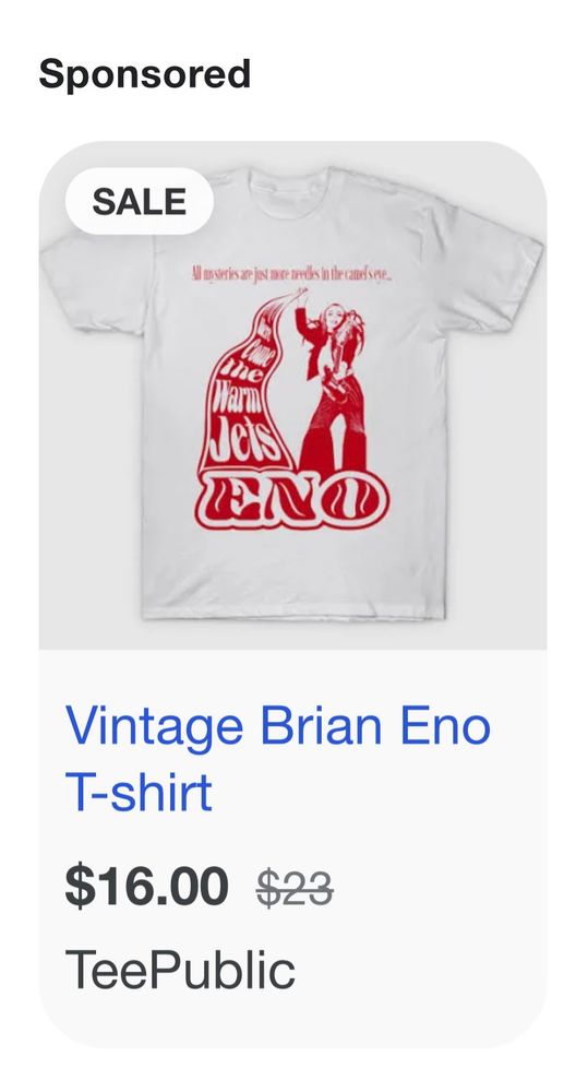 Screen shot of a Brian eno design I made, on a shitty tee public shirt 