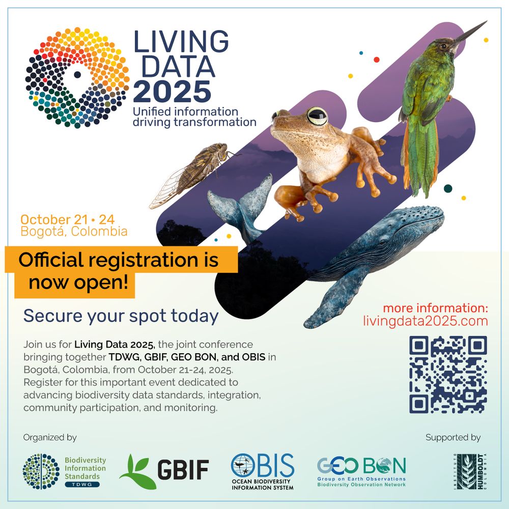 collage of species images, text and logos advertising the living data 2025 conference