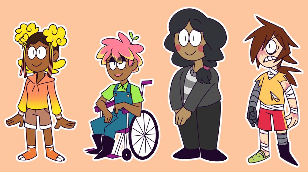 Characters (in order) : Penny, Leslie, Molly and Rob

Molly human design belongs to @/zimloaf