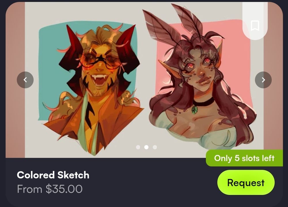example of colored sketch commission option, starting at $35