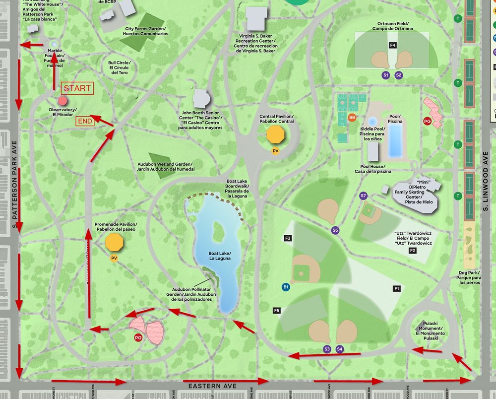 map depicting the No Kings march route in Patterson Park