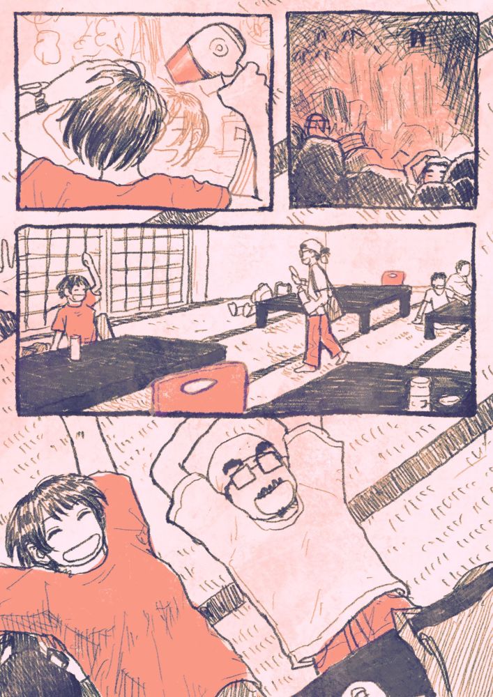 22年4月、お風呂屋さんの休憩所で横になるふたり
身も心もあたたまれば体制は自然とこうなる