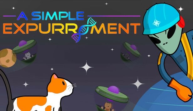 An alien and a cat on the foreground with 3 kittens imprisoned in space drones behind them. 