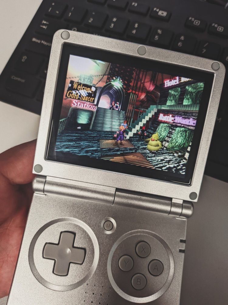 Cloud is standing in the center of some place in the Gold Saucer