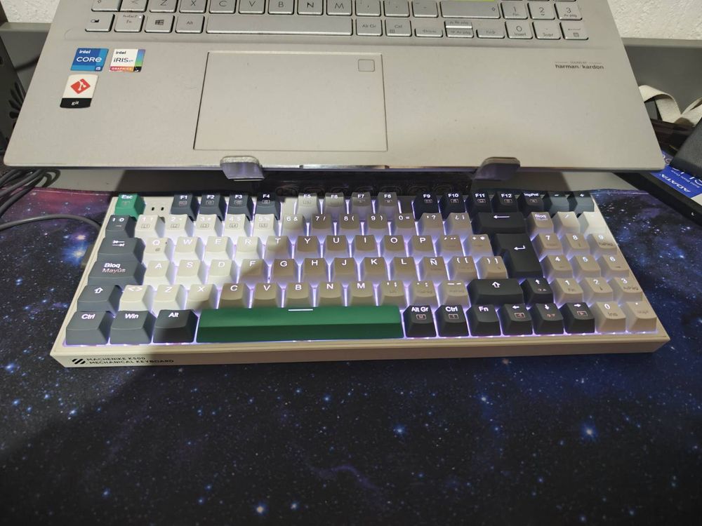 front view of the keyboard under the mouse.