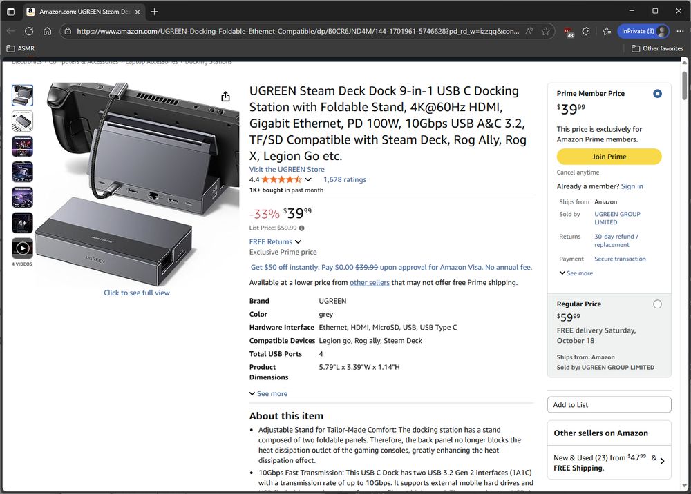 Example of the Prime exclusive price. Notice how the button says Join Prime instead of the Add to Cart (or Add to Basket) with the Buy Now button missing. Although the product appears to be priced at $39.99 at the time of taking this screenshot, the actual price for those without Prime is $59.99.