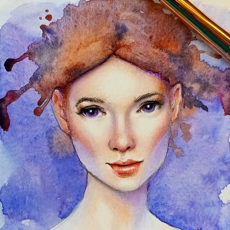 Closeup photograph of a small mixed media traditional portrait