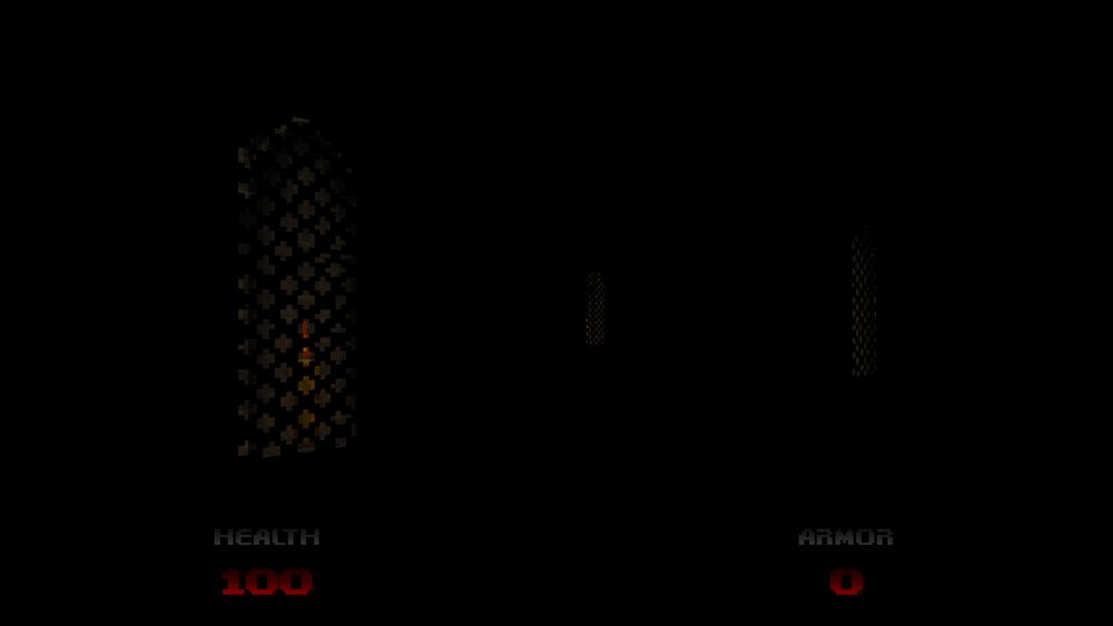 A black environment lit only by three small alcoves holding candles.