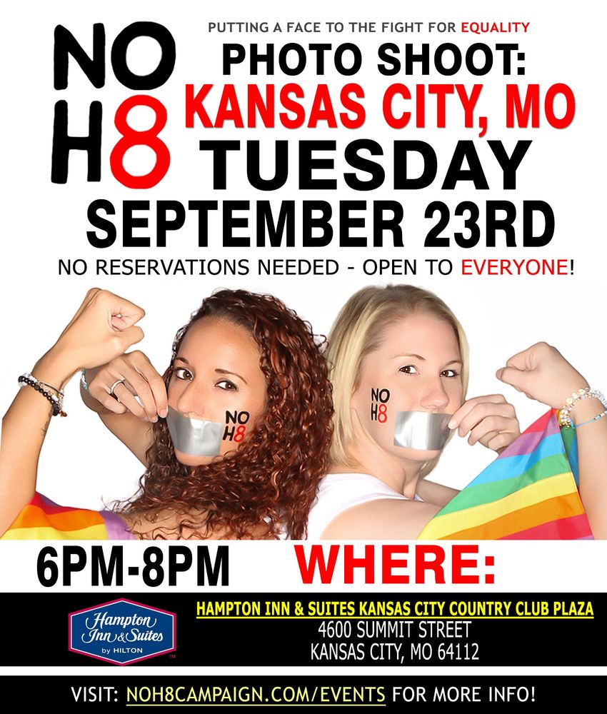 Today is the day! 📷🌈 Join us for a #NOH8 photo shoot TODAY (9/23) in #KansasCity, MO: tinyurl.com/y23z4mbv
