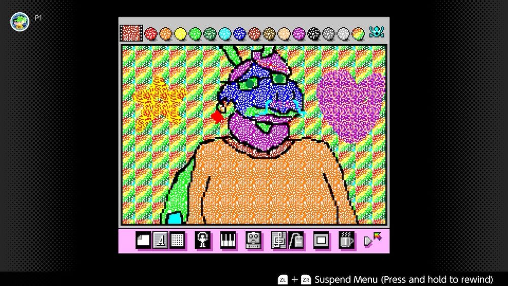 A picture of a anthro dragon moth done in Mario Paint with the crayon(?) brush