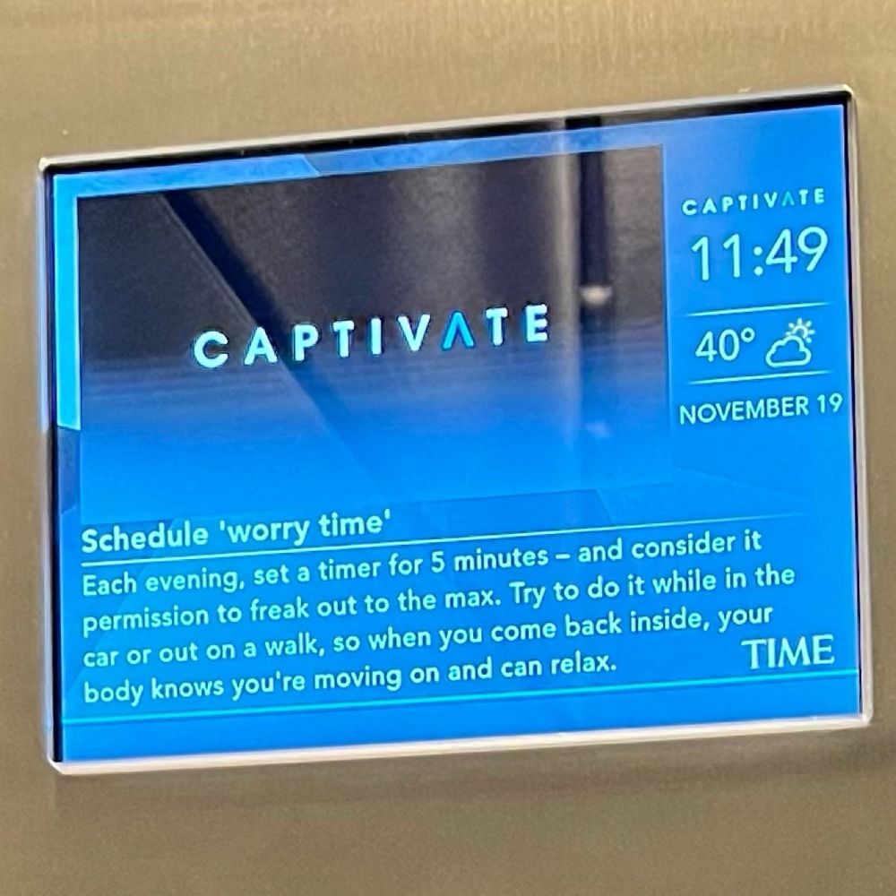 Elevator prompts workers to schedule “worry time” for freaking out to the max