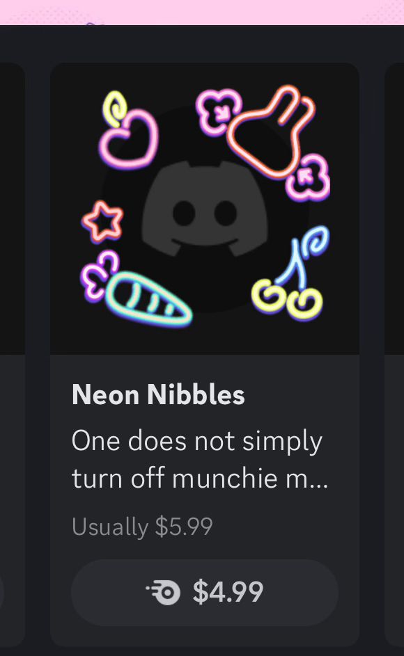 Screen shot of discord icon decoration neon nibbles. 