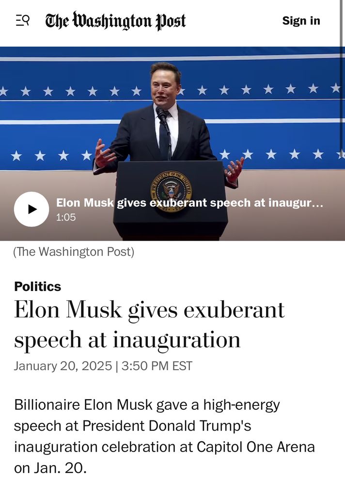 Washington post article framing Elon’s Nazi salute as an exuberant speech at inauguration 