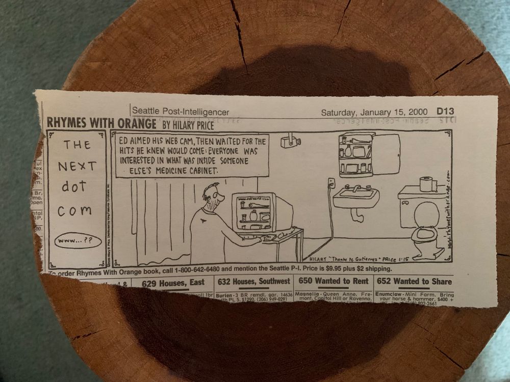 Inclusion no. 2: Indifferent cartoon from Seattle Post-Intelligencer, dated Saturday, January 15th, 2000.