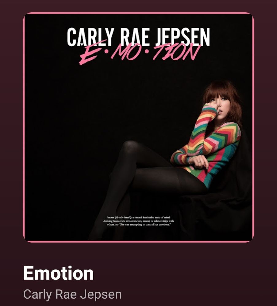 A screenshot of YouTube Music showing the song Emotion by Carly Rae Jepsen