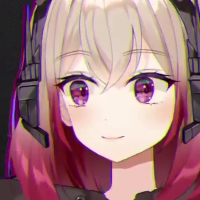 a close up of a anime girl with headphones on her head and purple eyes .