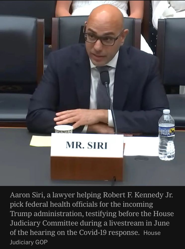 Aaron Siri, a lawyer helping Robert F. Kennedy Jr. pick federal health officials for the incoming Trump administration, testifying before the House Judiciary Committee during a livestream in June of the hearing on the Covid-19 response.