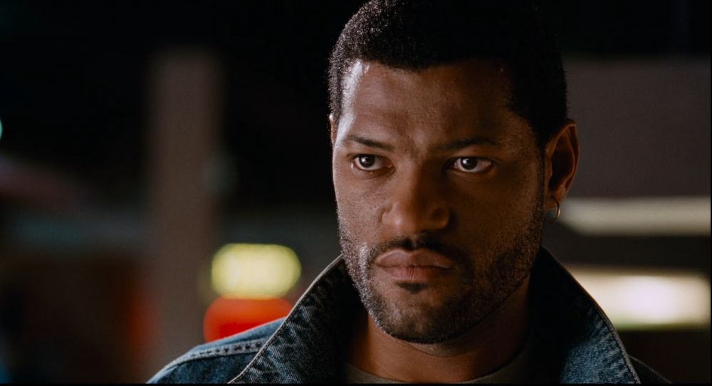 Just a nice shot of a pensive Fishburne who--as it says on the label--is deep undercover, after witnessing a rat, played by Roger Guenveur Smith, get a brutal beatdown from Det. Sgt. Chano, er Gregory Sierra.