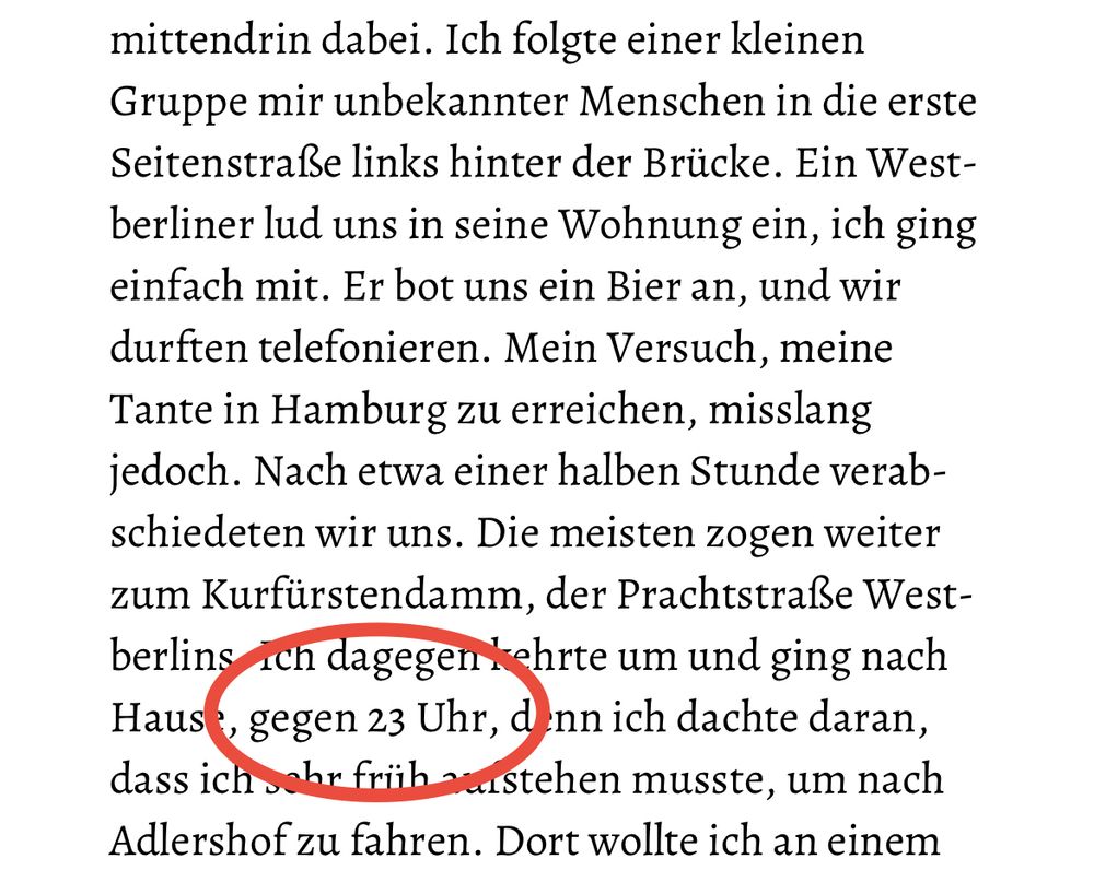 Page des mémoires d‘Angela Merkel dans laquelle elle décrit l’ouverture du Mur le 9 novembre 1989