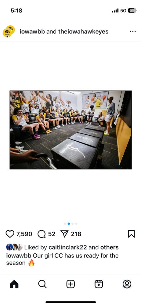 A screenshot of an instagram post of the Iowa women’s basketball receiving Caitlin Clark basketball shoes