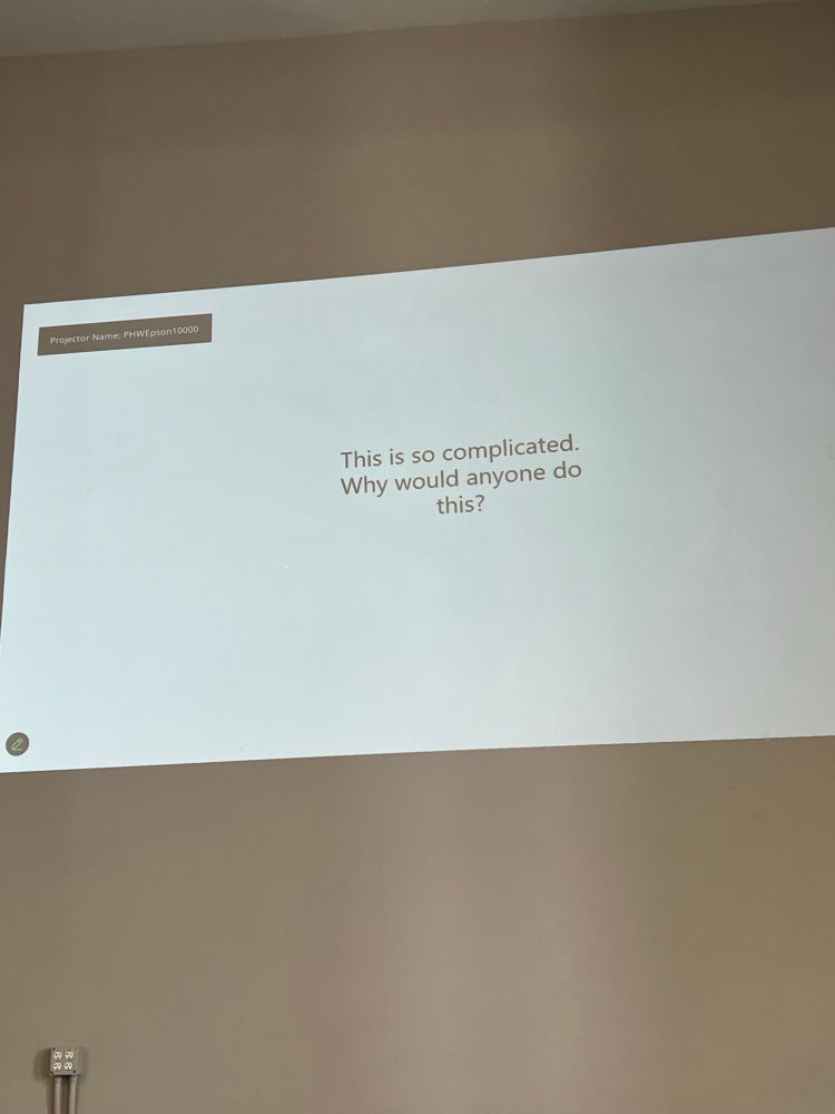 A photo of a slide saying (about community investment funds): “This is so complicated. Why would anyone do this?”