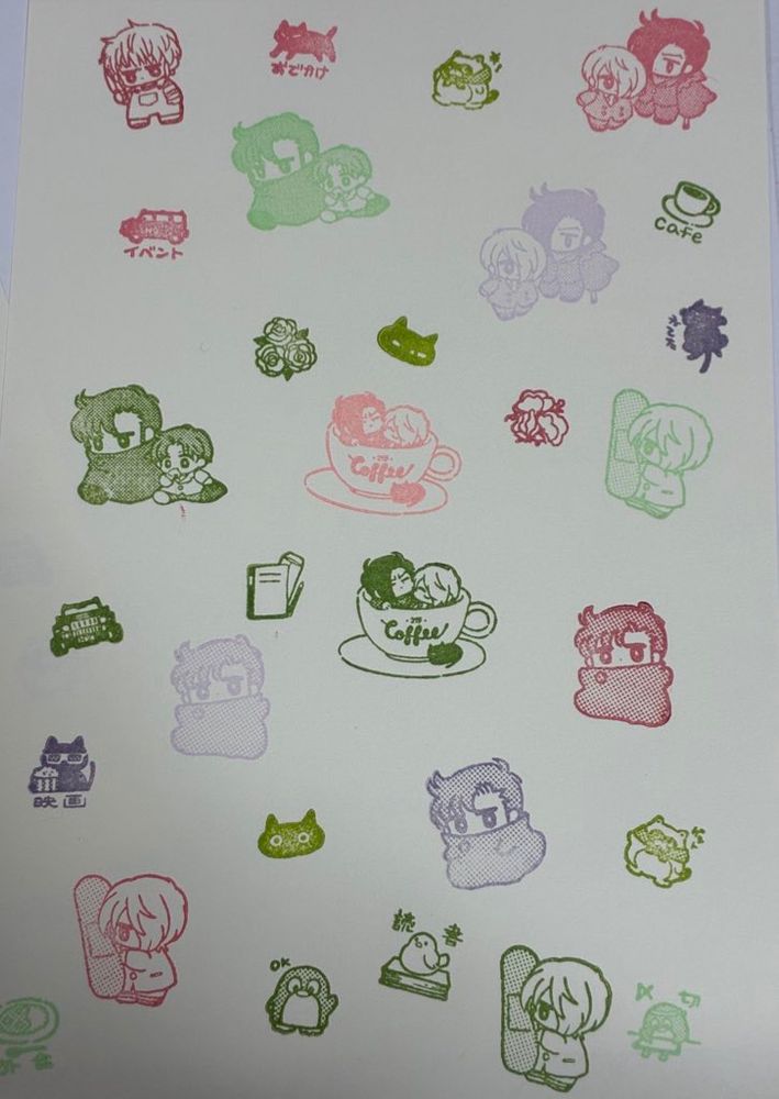 色んなはんこを押してる画像。二次創作ミニ絵。
