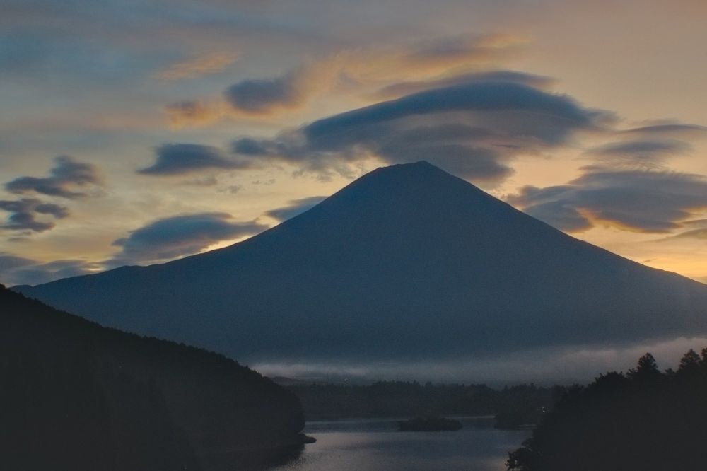 Mount Fuji in the early morning. This image is a composite of 2 diferent exposures of the same scene.