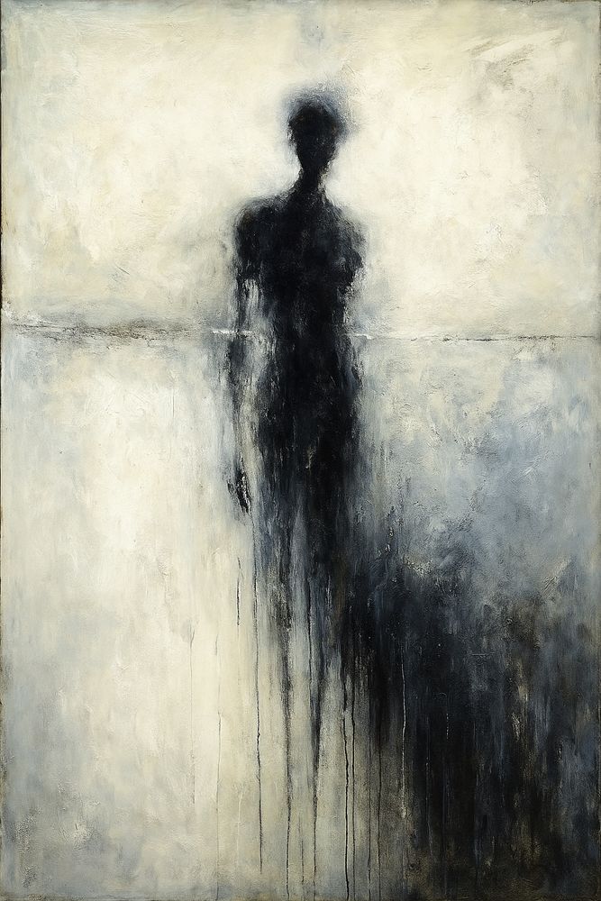 The Unraveling is a haunting abstract expressionist piece that captures the fragile boundary between being and disappearance. A solitary, shadow-like figure emerges from a textured haze of whites, grays, and blacks, its form dissolving into vertical drips that drag it toward obscurity. The absence of defined features invites reflection on identity, memory, and the quiet erosion of self. Through minimal color and expressive brushwork, the painting conveys a lingering, almost ghostly melancholy.

Art copyright ©Yves Broeckx
This is digitally created art, concept and execution by Yves
