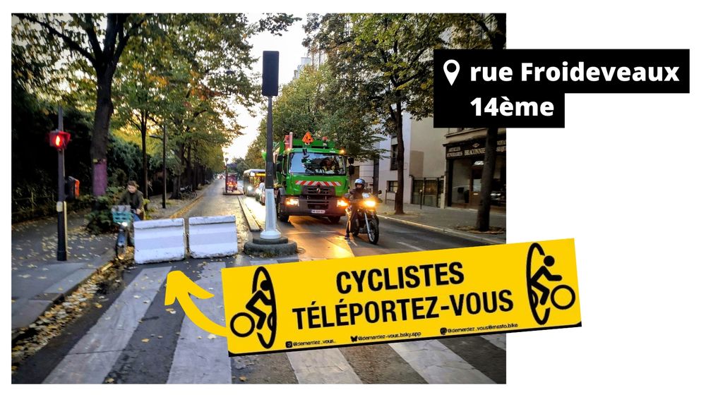 photo montre une piste cyclable sans aucune déviation proposée 
