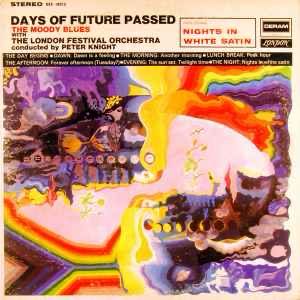 A colorful surrealistic painting on the cover of Days of Future Passed by The Moody Blues with The London Festival Orchestra