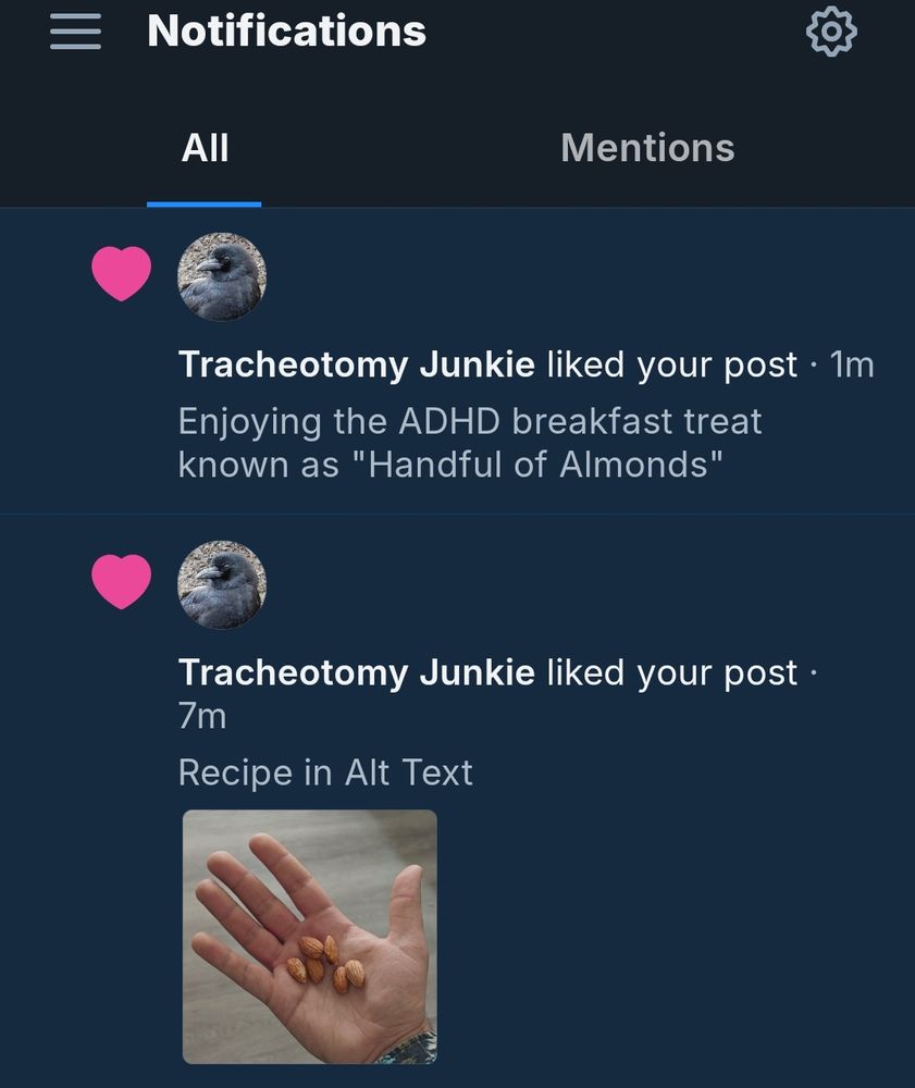 Bluesky notifications where a crow has liked these skeets