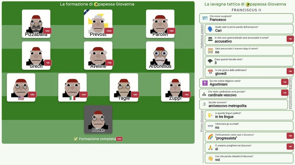 Scoring screen of "papessa Giovanna".
