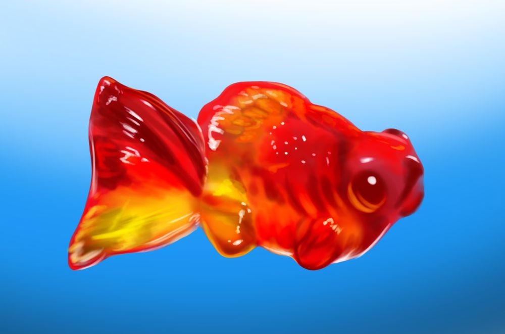 Digital drawing of a gummi goldfish.

#Art