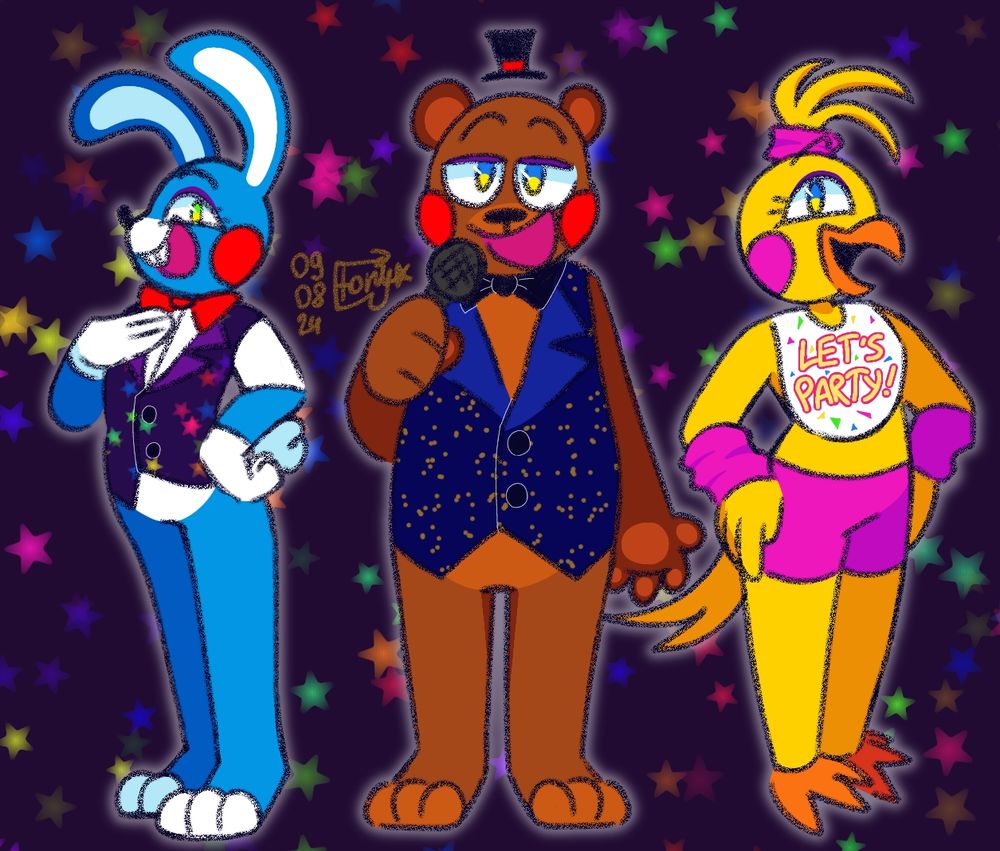 Toy Bonnie is a magician, Toy Freddy – a showman (*showbear) and Toy Chica – something like a trainer (??)