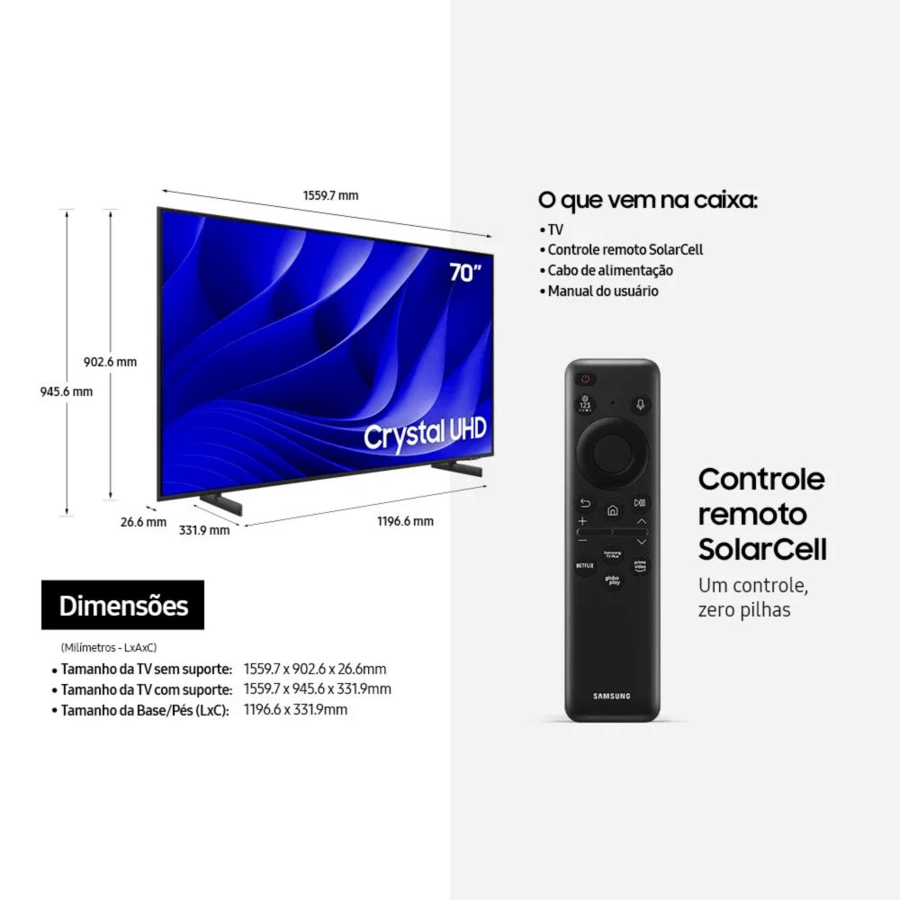 Samsung Smart TV 70" Crystal UHD 4K 70DU8000 2024, Painel Dynamic Crystal Color, Alexa built in - Samsung Brasil | Celulares & Tablets | TV & Audio | Eletrodomesticos | Outros