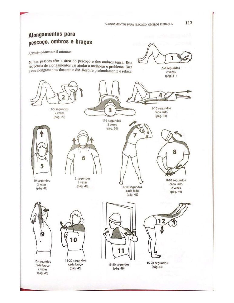 prancha de exercícios, mostra exercícios calistênicos para pescoço, ombros e braços.