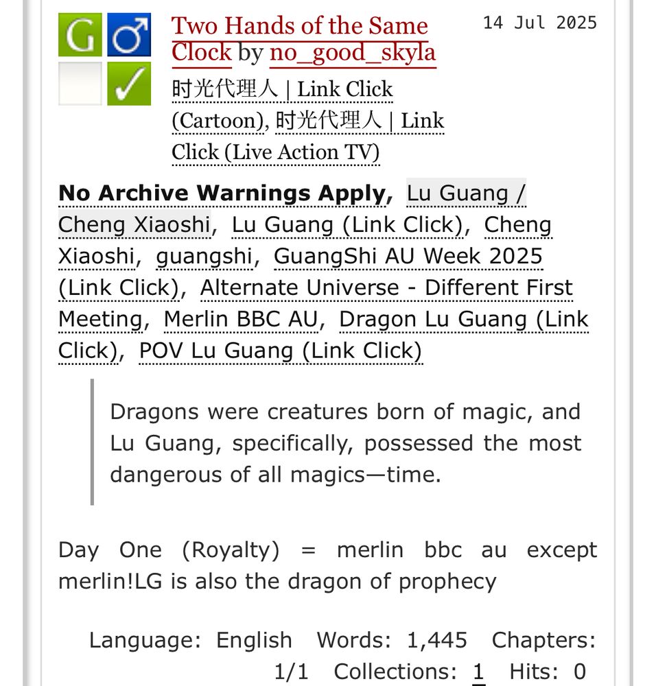 Screenshot of an Archive of Our Own fic titled "Two Hands of the Same Clock".